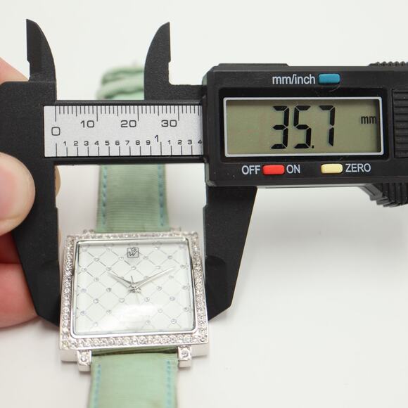 Victoria Wieck Women Gem Square Watch 36mm Dial Teal Leather Strap w New Battery - Picture 2 of 16